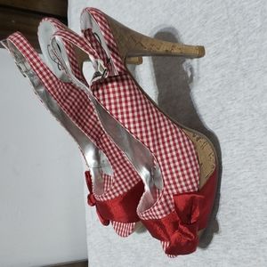 Red Gingham cork bottom heels size 9